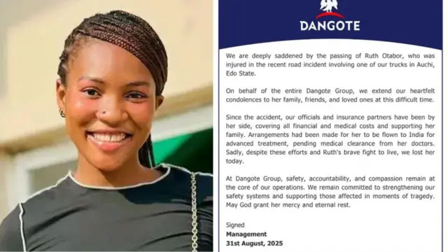 Akwụkwọ ozi Dangote wepụtara kọwara mwute ụlọọrụ ha banyere ọnwụ Ruth ma tie ezinaụlọ ya na ndị enyi ya aka n’obi.