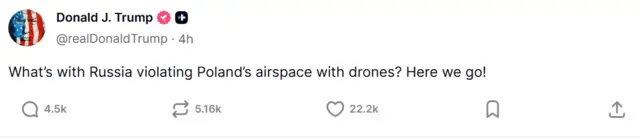 Скриншот поста Дональда Трампа в Truth Social