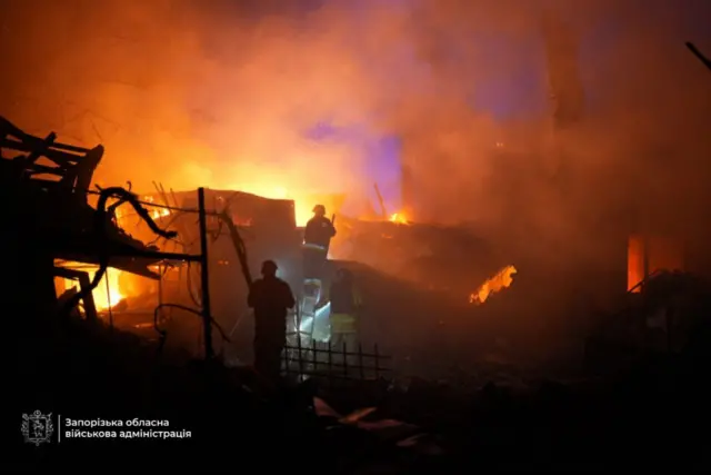 пожар после обстрела Запорожья