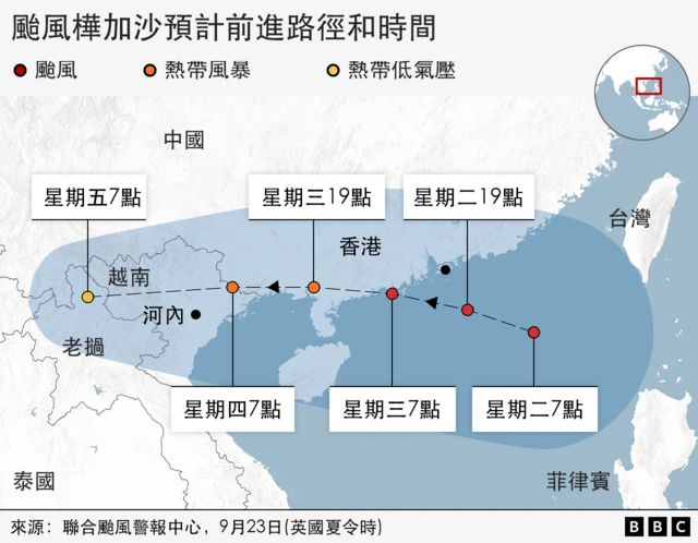 颱風樺加沙行進路線