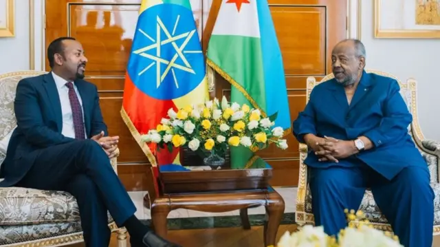 የኢትዮጵያ ጠቅላይ ሚኒስትር ዐቢይ አህመድ፤ የጂቡቲው ፕሬዝደንት ኢስማኤል ኦማር ጉሌህ