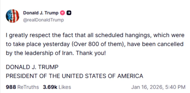 የትራምፕ የመኅበራዊ ሚዲያ ልጥፍ