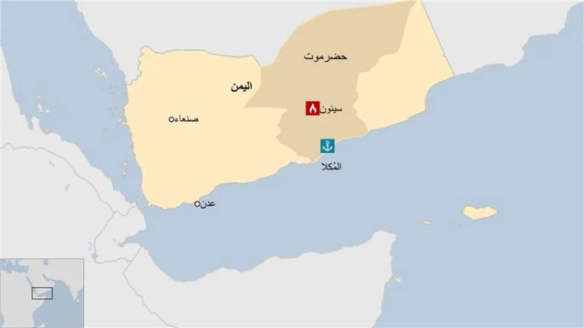 موقع سيئون على خريطة اليمن