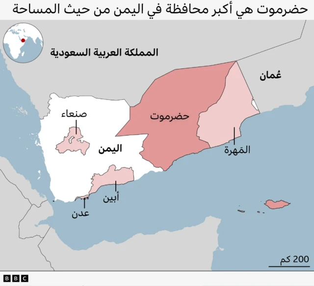 موقع محافظة حضرموت على خريطة اليمن
