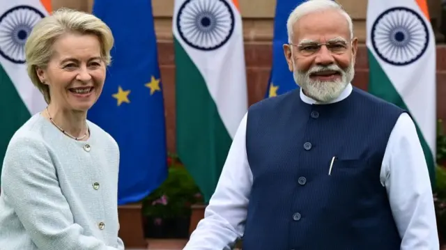 यूरोपीय आयोग की अध्यक्ष उर्सुला वॉन डेर लेयेन और मोदी