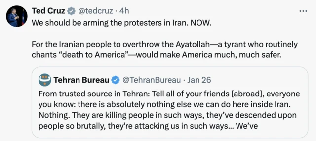 اسکرین توییت تد کروز - ۲۷ ژانویه ۲۰۲۶