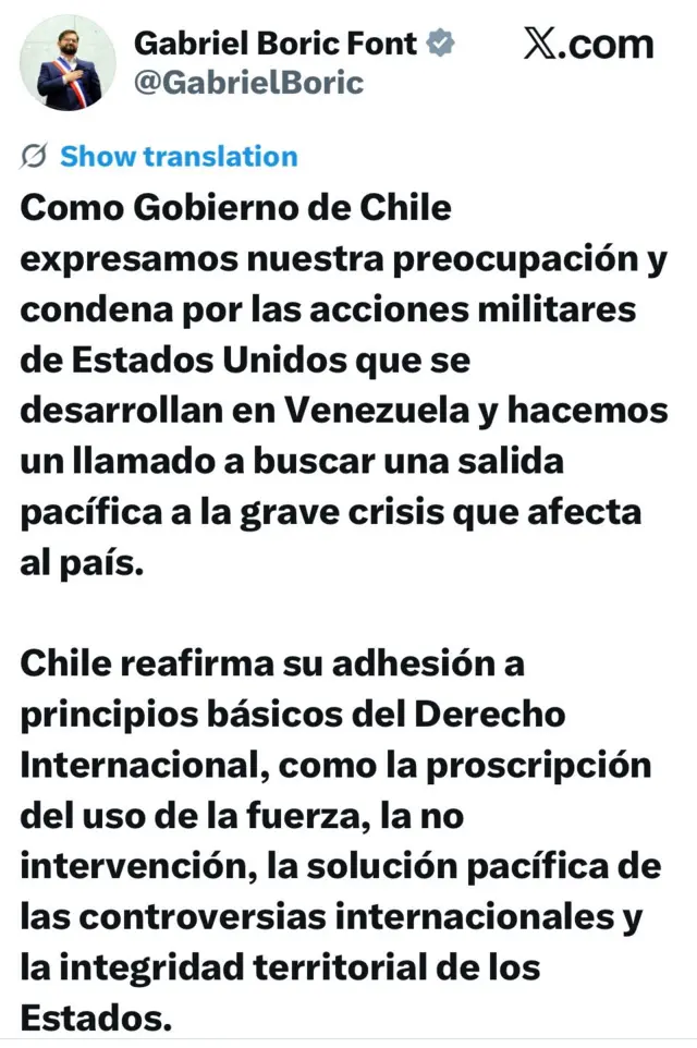 Mensaje de Gabriel Boric en la red social X