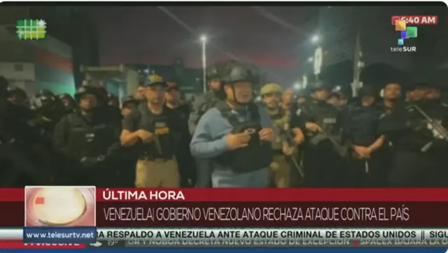 Imagem de TV da Venezuela com ministro do Interior vestindo colete à prova de balas