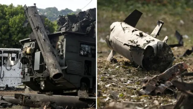 Equipamentos militares venezuelanos destruídos na base aérea de La Carlota