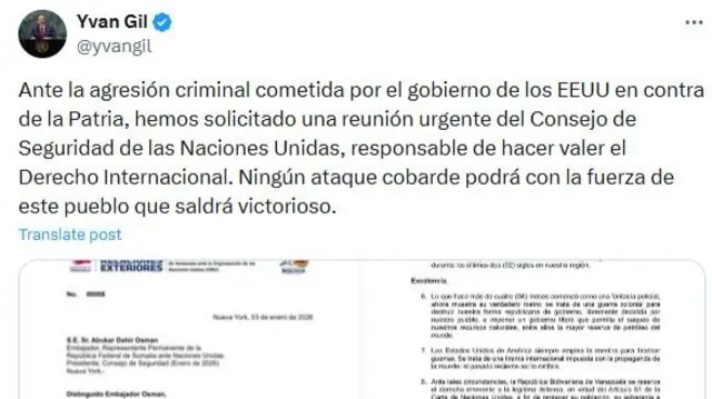 Imagen de la publicación en X del canciller venezolano.
