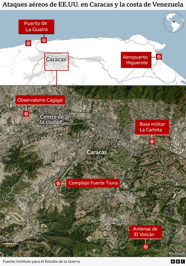 Mapa de lo staques de EE.UU. en Venezuela