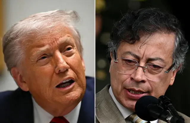 Montagem com fotos de Donald Trump ou Gustavo Petro