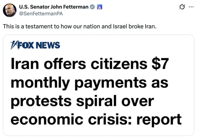 اسکرین پست سناتور فترمن در شبکه ایکس - ۶ ژانویه