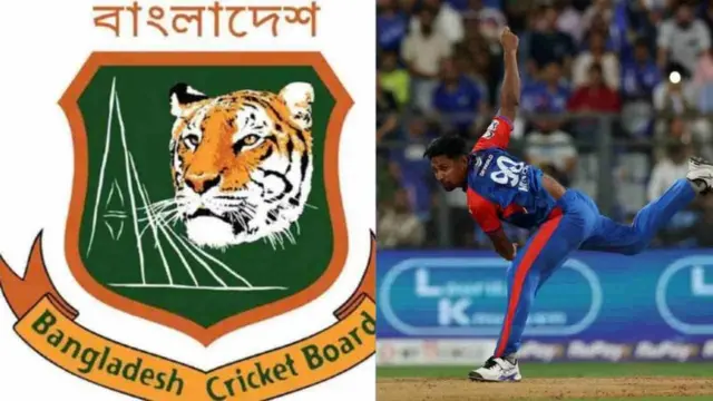 একপাশে বিসিবির লোগো, অন্যপাশে মোস্তাফিজ