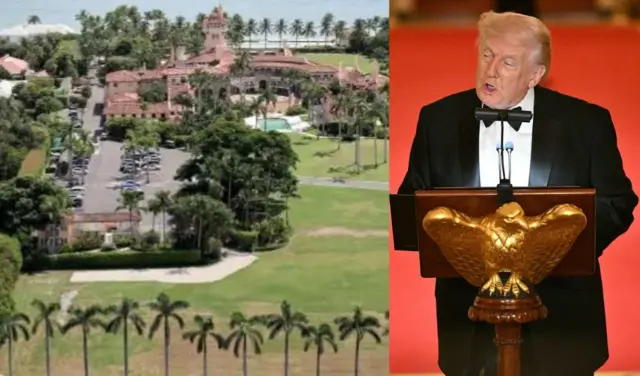Foto Onyeisiala Donald Trump na ụlọ ya a na-akpọ Mar-a-Lago.