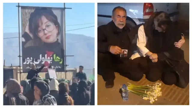 عکسی از مراسم چهلم رها بهلولی‌پور و خانواده او که به محل کشته شدن دخترشان در تهران آمدند