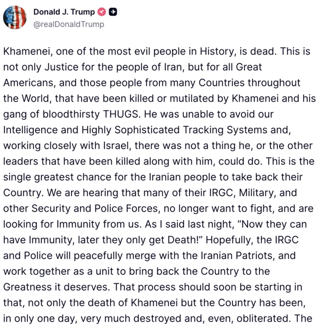 Post de Trump na Truth Social