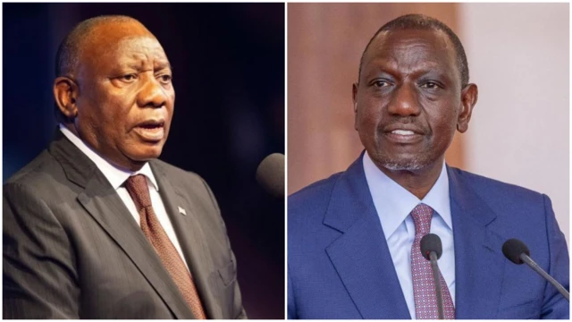 የደቡብ አፍሪካ ፕሬዝዳንት ሲሪል ራማፎሳ እና የኬንያ ፕሬዝዳንት ዊልያም ሩቶ
