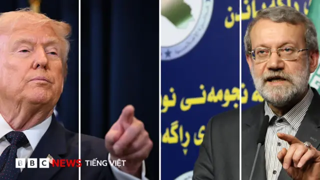 Hình ghép chân dung ông Trump và ông Larijani