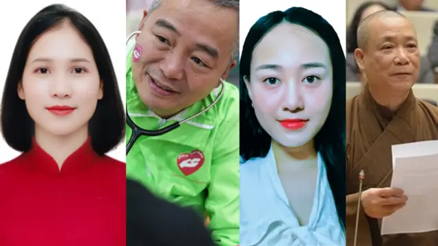 Từ trái sang, ứng viên Nàng Xô Vi, Nguyễn Lân Hiếu, Nguyễn Thị Thu Huệ và Hòa thượng Thích Bảo Nghiêm