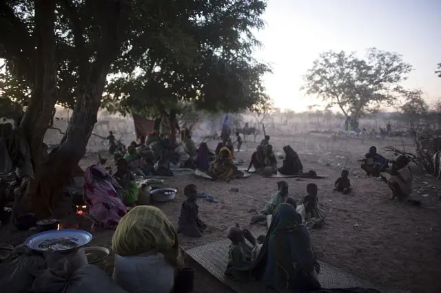 Chadian village children take shelter under trees after an attack on their village forced them to flee to a site for internally displaced Chadians November 20, 2006 at Goz Beida village, Chad