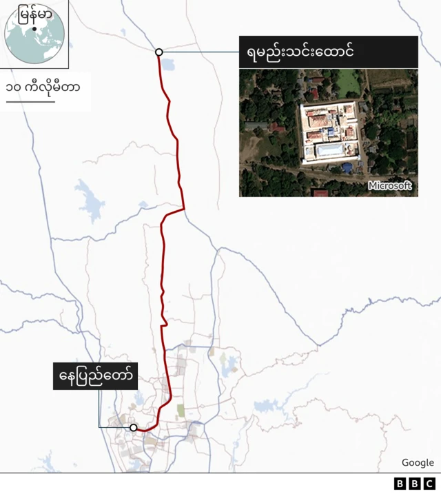 ရမည်းသင်းအကျဉ်းထောင်တည်နေရာပြ မြေပုံ