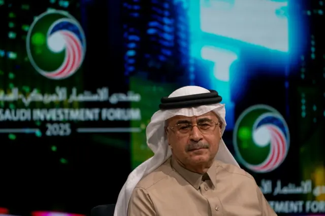 أمين ناصر، الرئيس التنفيذي لشركة أرامكو السعودية، خلال منتدى الاستثمار الأمريكي السعودي في مركز كينيدي بواشنطن العاصمة، يوم الأربعاء 19 نوفمبر/تشرين الثاني 2025.