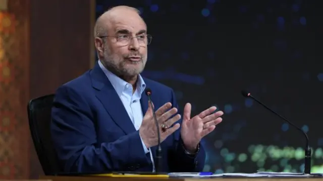 Mohammad-Bagher Ghalibaf wakati wa mjadala wa TV mnamo 2024