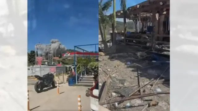 صورتان مدمجتان على خلفية غير واضحة، تظهران الأضرار الناجمة عن الهجوم الصاروخي في وسط إسرائيل