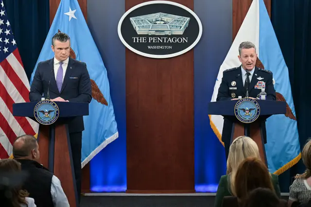 جنرال دان کین و پیت هگست در کنفرانس مطبوعاتی در باره ایران صحبت میکنند