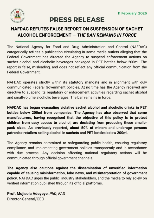 NAFDAC press statement