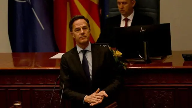 NATO Genel Sekreteri Mark Rutte 3 Mart'ta konuşma yaparken.