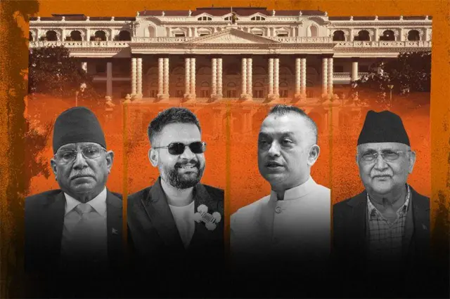 प्रचण्ड बालेन गगन थापा र केपी ओलीको तस्बिर कोलाज