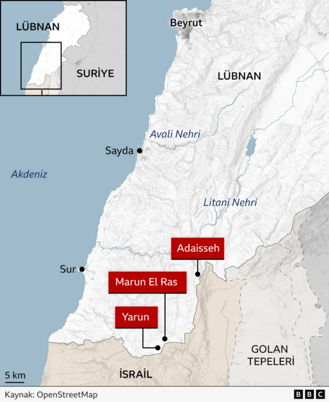 Litani Nehri'nin konumunu gösteren bir harita