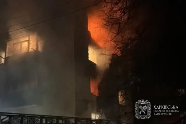 Пожар после атаки в Чугуеве