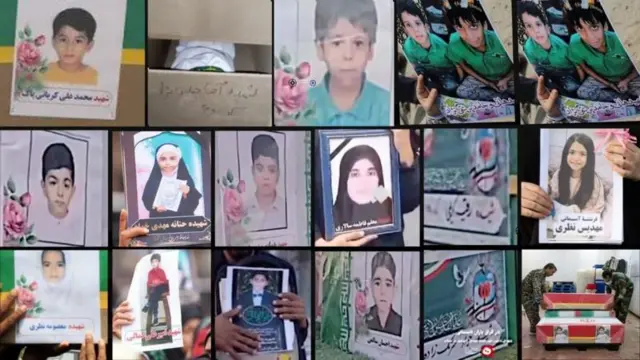 کلاژ تصاویر کودکان جان باخته دبستان میناب