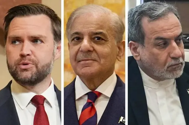 از راست به چپ: وزیر خارجه ایران، نخست وزیرپاکستان و معاون رئیس جمهوری امریکا