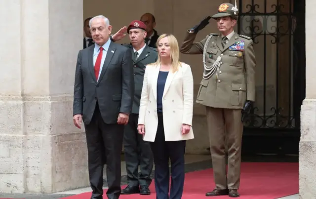 Minisitiri w'intebe Benjamin Netanyahu na mugenzi we Giorgia Meloni w'Ubutaliyani mu gihe gishize