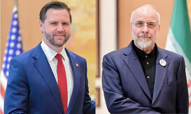 Ifoto yegeranyijwe ya JD Vance wa Amerika na Mohammad Bagher Qalibaf wa Iran