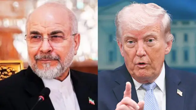 ईरानी संसद के अध्यक्ष मोहम्मद बग़र ग़ालिबाफ़ और डोनाल्ड ट्रंप (सांकेतिक तस्वीर)