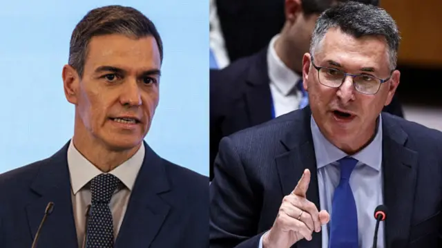 स्पेन के प्रधानमंत्री पेड्रो साचेंज़ और इसराइली विदेश मंत्री गिदोन सार