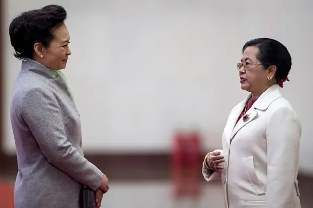 တရုတ်သမ္မတကတော် ပန်လီယွမ်(ဝဲဘက်)နဲ့ မြန်မာသမ္မတကတော် ဒေါ်စုစုလွင်တို့ကို ဘေကျင်းမြို့က တရုတ်ပြည်သူ့ခန်းမဆောင်ကြီးမှာ ၂၀၁၇ ခုနှစ်၊ ဧပြီလ ၁၀ ရက်တုန်းက တွေ့ရတာဖြစ်ပါတယ်