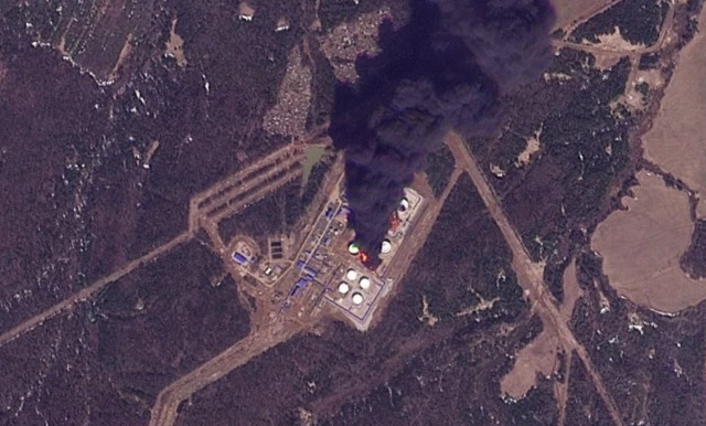 Пожар на ЛПДС «Пермь», спутниковый снимок