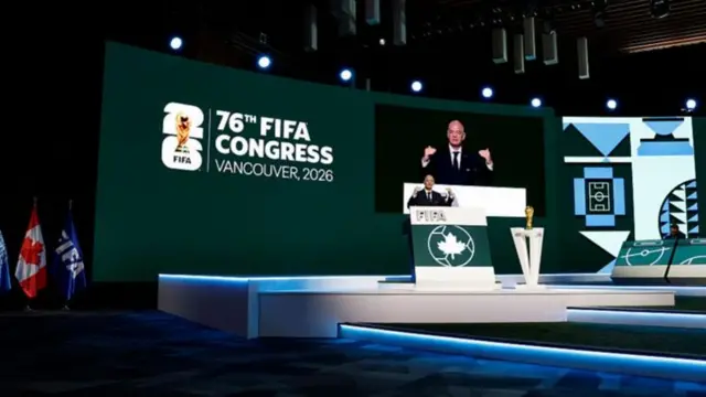 رئيس الفيفا جياني إنفانتينو في مؤتمر الفيفا في فانكوفر