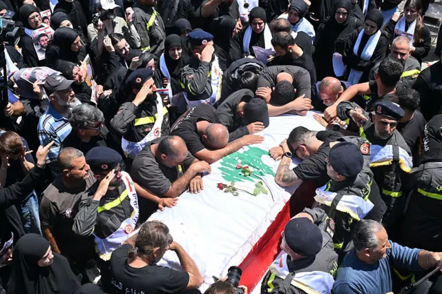 Picha ya awali ya mazishi ya watu waliouawa na mashambulizi ya Israel nchini Lebanon
