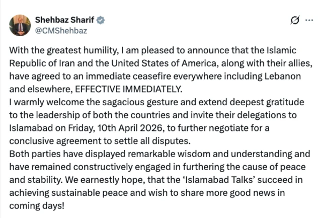 Shehbaz Sharif X message