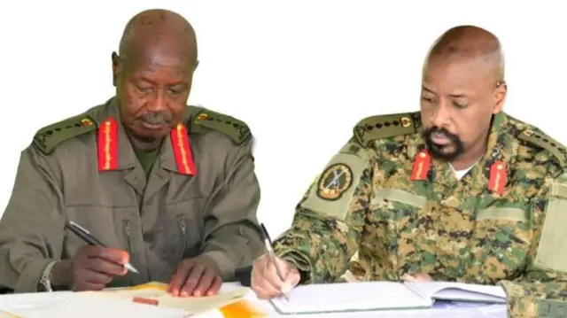 ፕሬዝዳንት ዩዌሪ ሙሴቬኒ እና ልጃቸው ሙሁዚ ካይኔሩጋባ