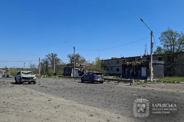 Последствия атаки на город Мерефа, расположенный недалеко от Харькова