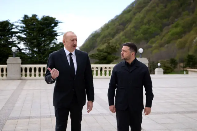 Алиев и Зеленский на фоне зеленых гор
