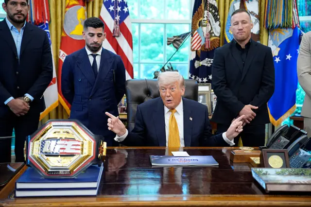 UFC ဖိုက်တာတွေဖြစ်တဲ့ Alex Pereira၊ Ilia Topuria၊ Justin Gaethje နဲ့ သမ္မတ ထရမ့်တို့ကို အိမ်ဖြူတော်မှာ မေလ ၆ ရက်တုန်းက မြင်တွေ့ရတာဖြစ်ပါတယ်